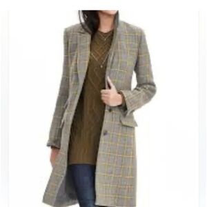 Banana Republic Gray and Yellow Plaid Coat
